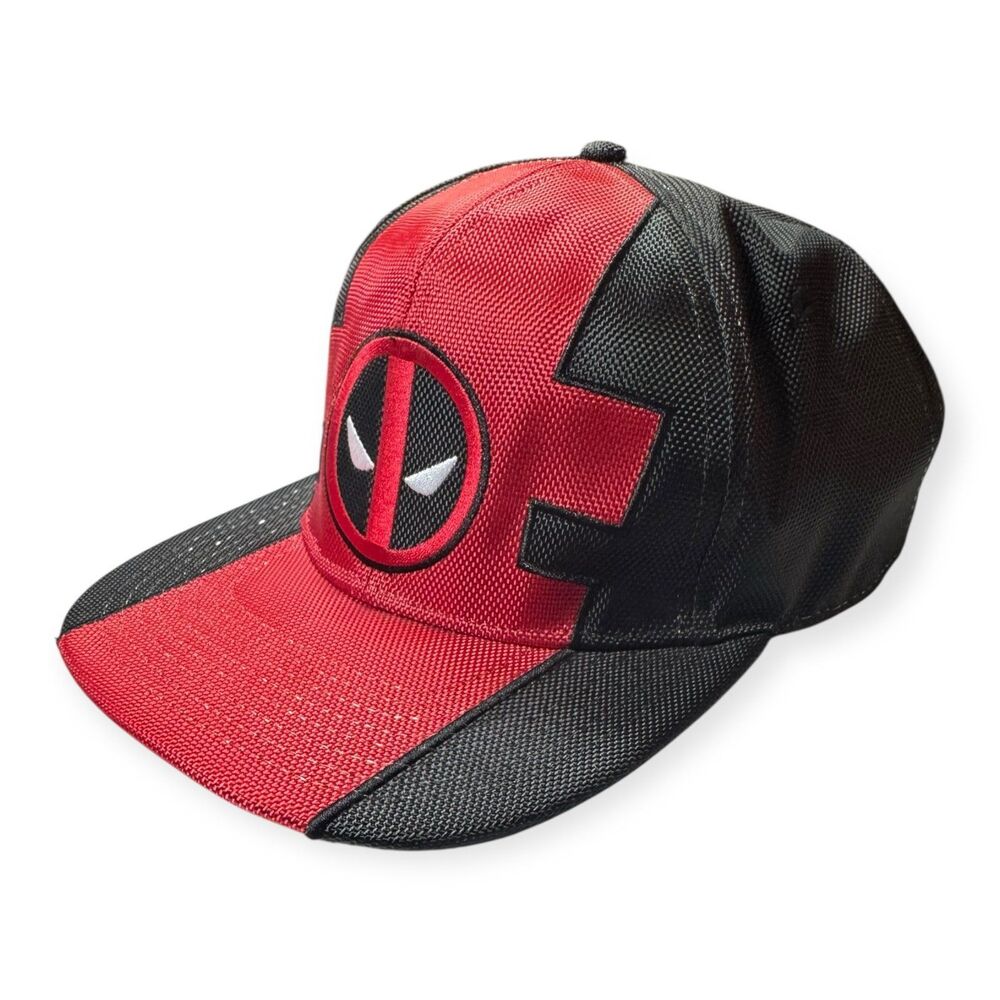Marvel Deadpool Red Logo Hat Adjustable Adult Size Hat Black Cap OSFM